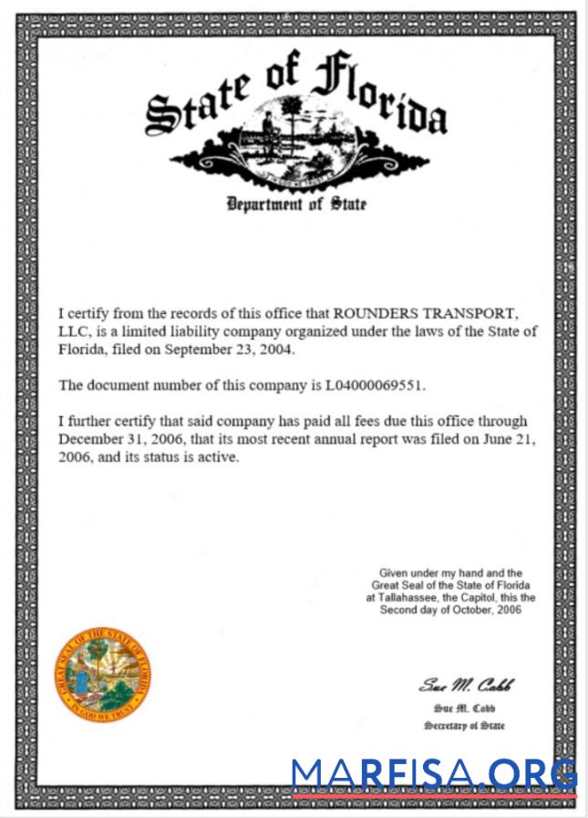 Printable USA State of Florida certificate of business license Word and PDF template
